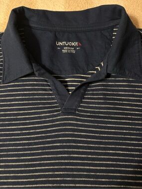 UNTUCKit Navy and White Striped Polo - Medium